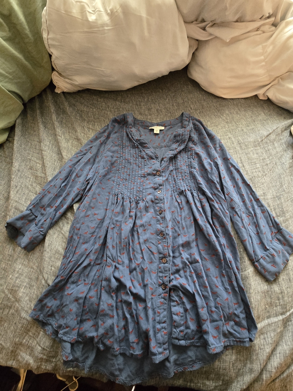 Coldwater Creek Blue Henley Tunic with Fox Print